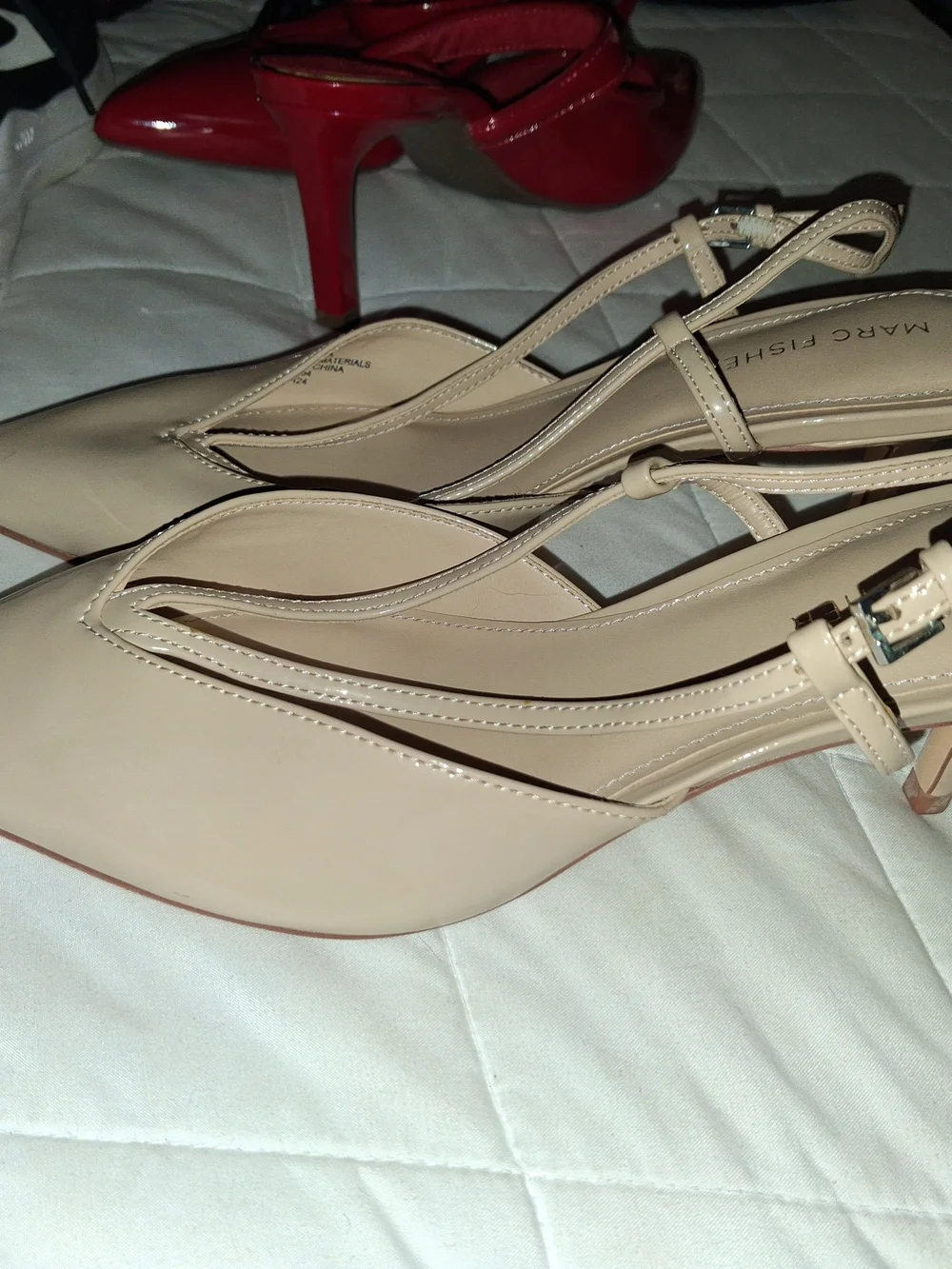 Marc Fisher Nude Pointed-Toe Slingback Heels